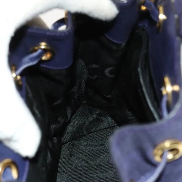 Salvatore Ferragamo Vala Chain Backpack Canvas Navy Gold Auth BA3335